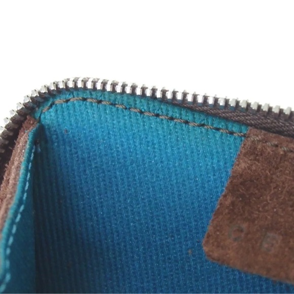 CELINE suede compact wallet coin purse color block switch blue brown tan - Picture 6 of 11